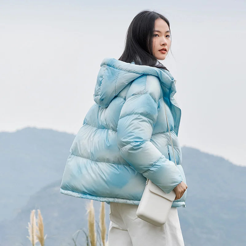 Parka d'hiver bleu ciel légère et élégante