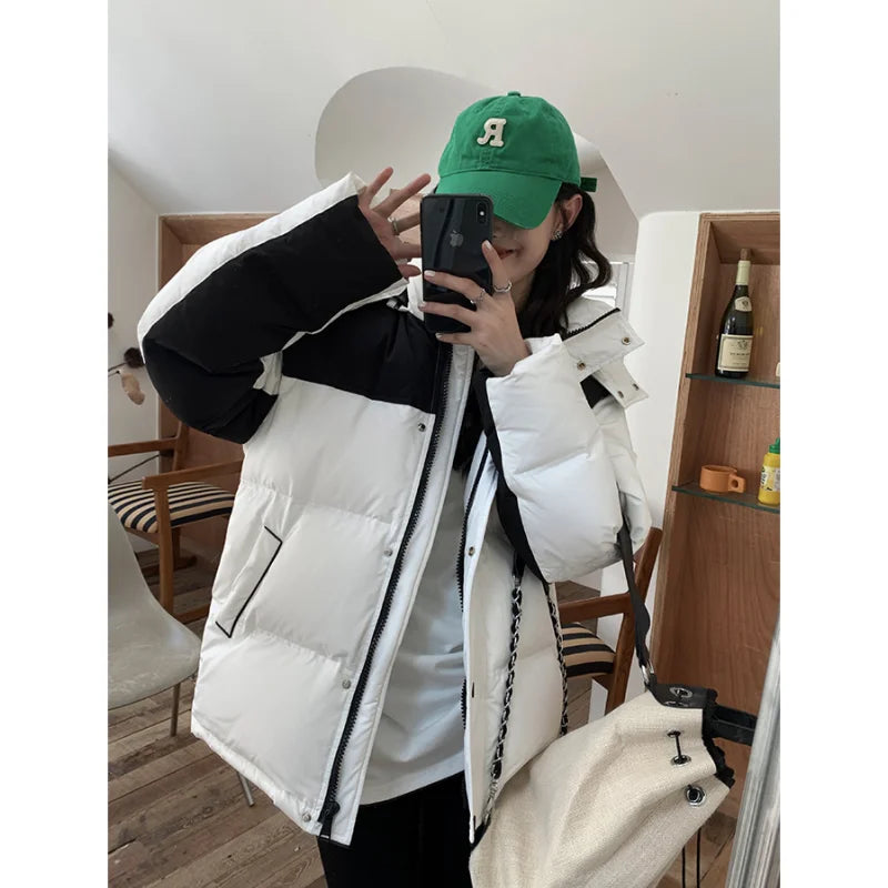 Parka d'hiver bicolore à capuche