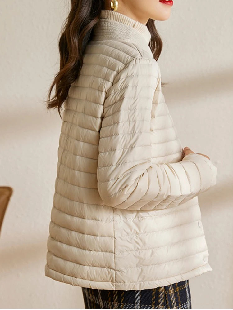 Parka légère matelassée avec col rond chic