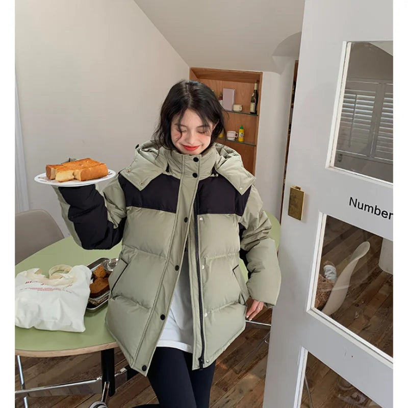 Parka d'hiver bicolore à capuche