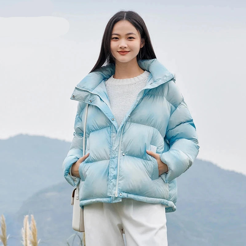 Parka d'hiver bleu ciel légère et élégante
