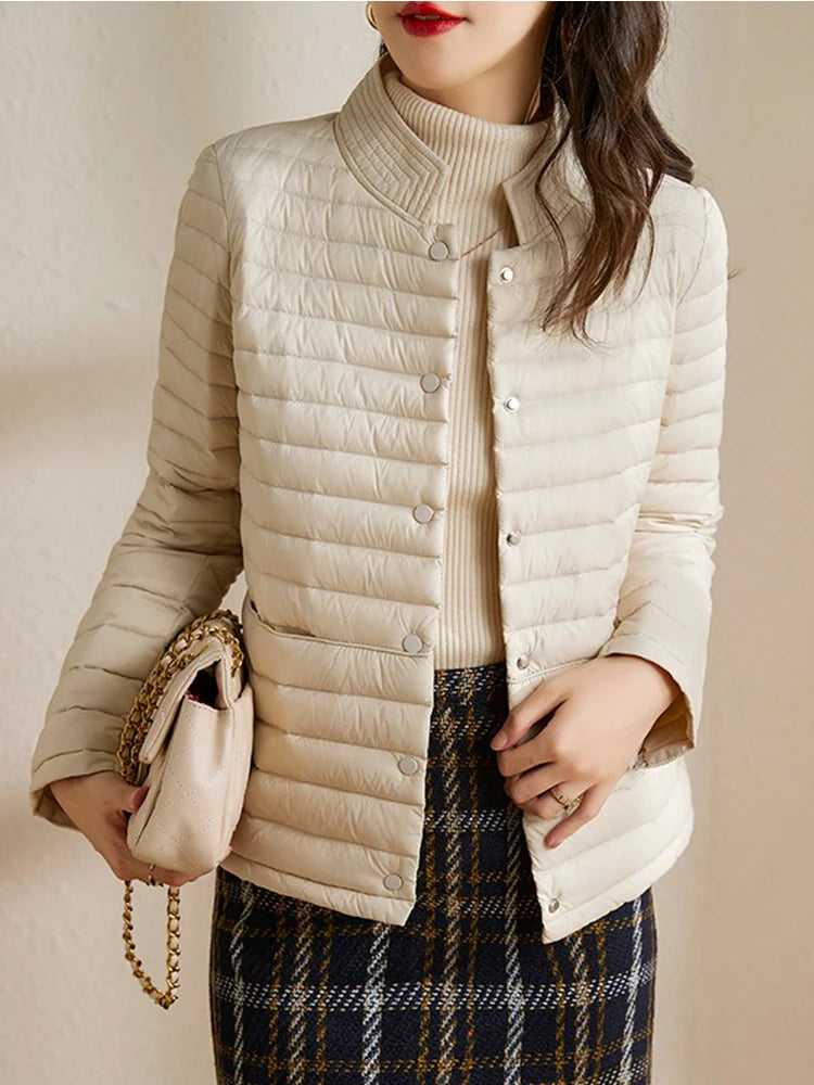 Parka légère matelassée avec col rond chic