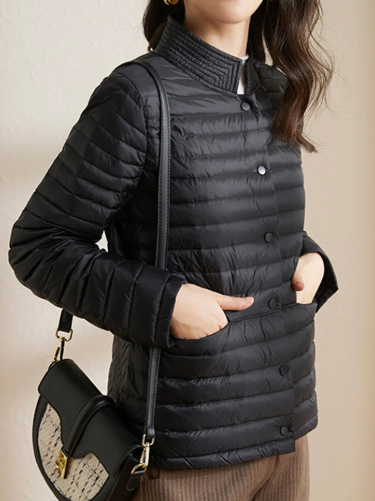 Parka légère matelassée avec col rond chic