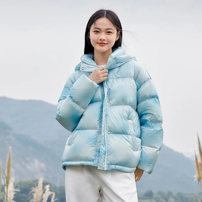 Parka d'hiver bleu ciel légère et élégante